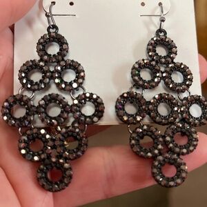 NWT MIXIT Color Dark Brown Crystal Chandelier Earrings set in Black Hardware